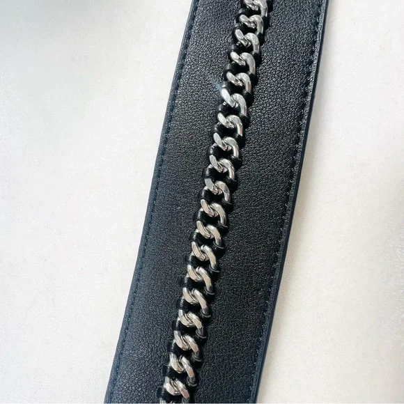 Black Faux Leather Silver Chain Crossbody Bag Purse Strap NWOT - Picture 3 of 7